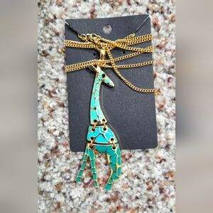 Gold and Turquoise Tone Giraffe Pendant Necklace
